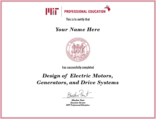 Design of Electric Motors cert image